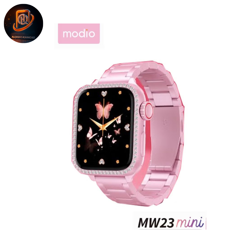 ساعة موديو MW23 ميني الذكية مقاس 36 مم مع 3 أزواج من الأساور وكابل شحن، مصممة للسيدات، لون وردي
