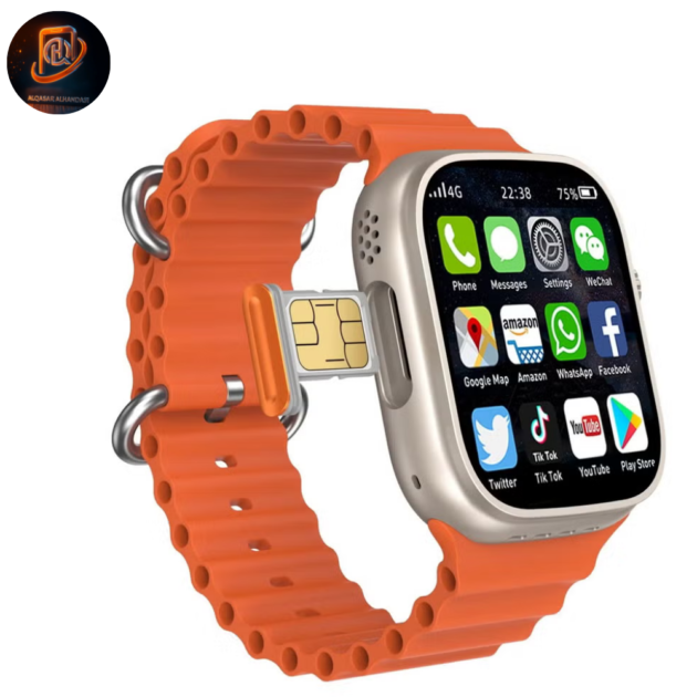 ساعة ذكية 4G ألترا بشاشة HD مقاس 2.2 بوصة ودعم شريحة اتصال – لون ذهبي، 3 أساور قابلة للتبديل للرجال | تتبع اللياقة، مزايا متقدمة واتصال بلوتوث