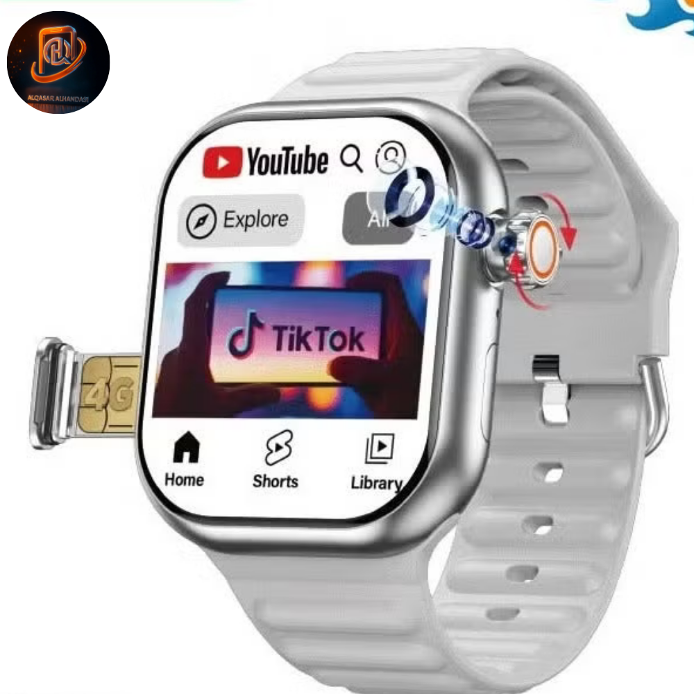 ساعة الذكية بشاشة كاملة 2.2 بوصة ودعم شريحة 4G – لون فضي، 3 أساور قابلة للتبديل مع شاحن لاسلكي | للرجال والنساء
