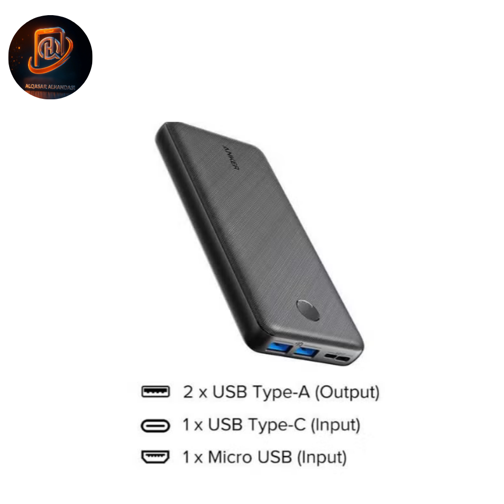 باور بنك Anker PowerCore Essential بسعة 20000mAh – شحن سريع 20 واط – تقنية PowerIQ – USB-C (إدخال فقط) – أسود - الصورة 2
