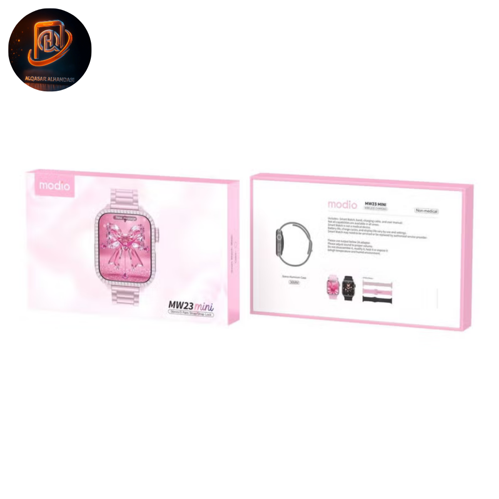 ساعة موديو MW23 ميني الذكية مقاس 36 مم مع 3 أزواج من الأساور وكابل شحن، مصممة للسيدات، لون وردي - الصورة 5